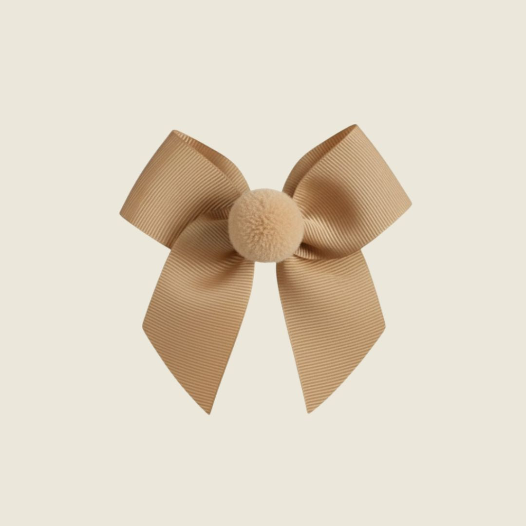 Fermaglio capelli con fiocco ponpon beige - Piccino store