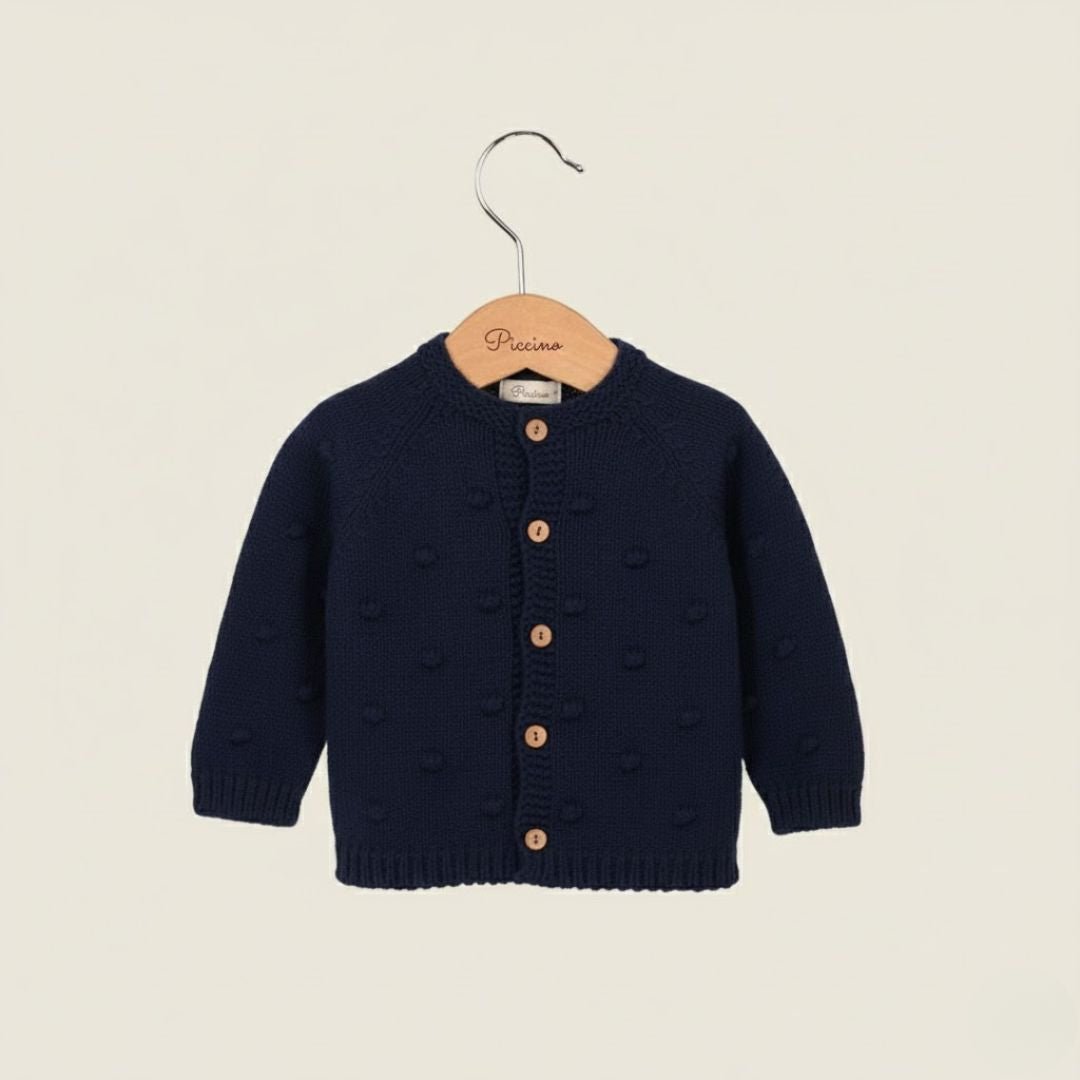 Cardigan blu notte con pon pon - Piccino store