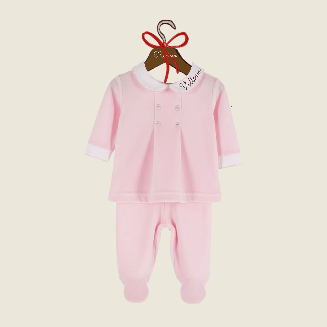 Completo in ciniglia rosa personalizzato - Piccino store