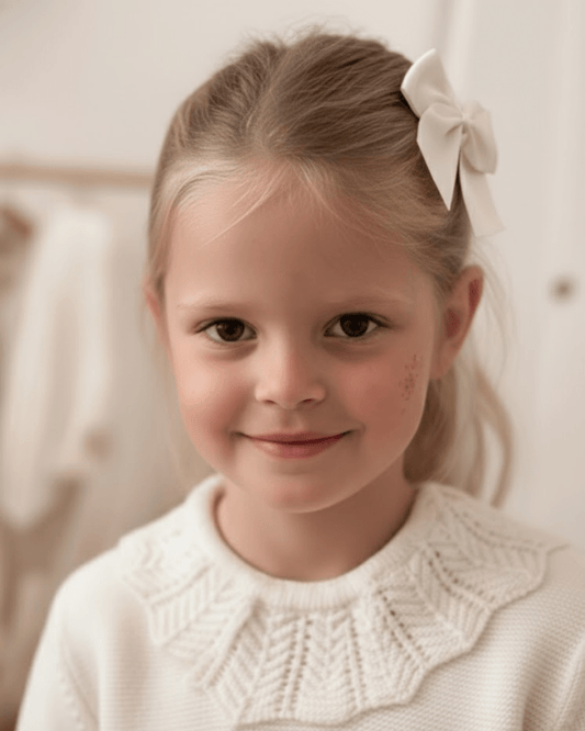 Fermaglio capelli con fiocco grosgrain panna - Piccino store