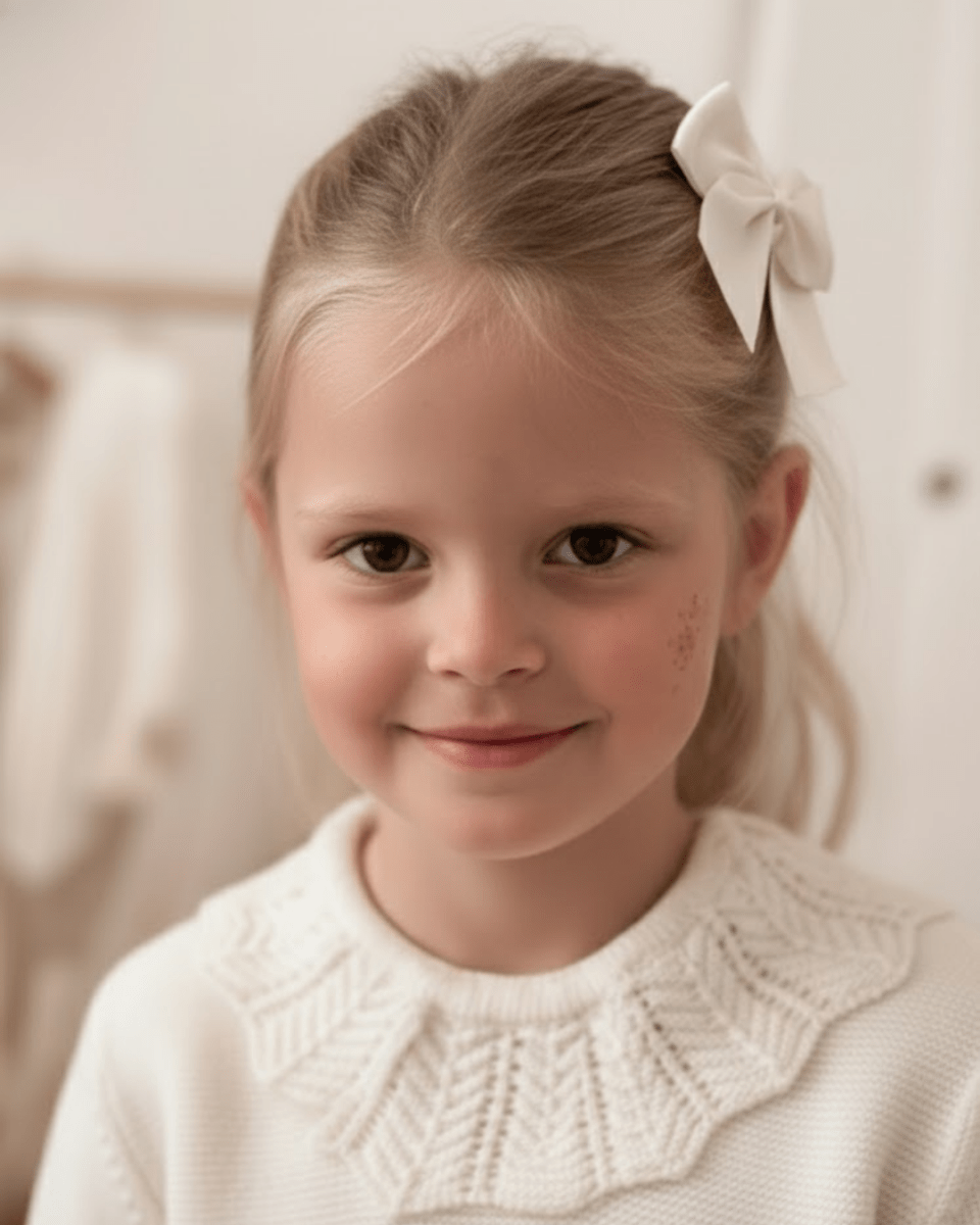 Fermaglio capelli con fiocco grosgrain panna - Piccino store