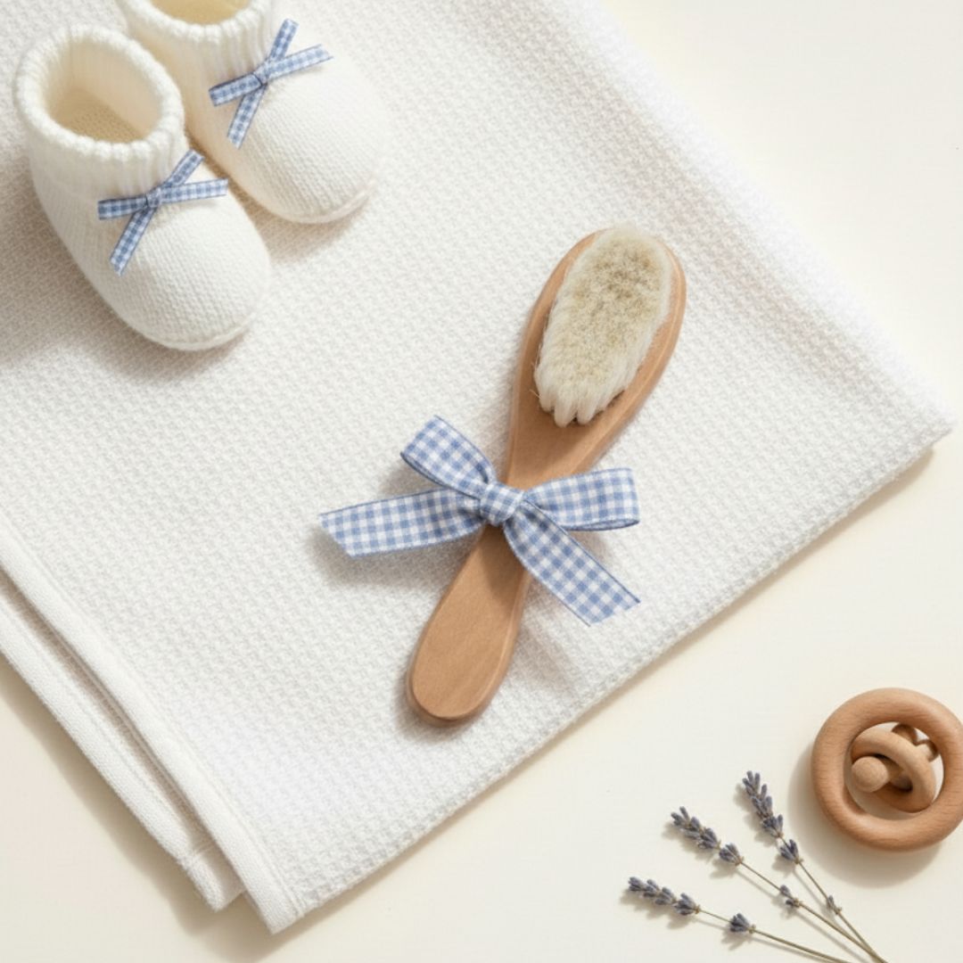 Spazzola fiocco Vichy azzurro - Piccino store