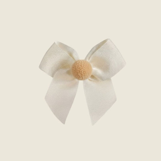 Fermaglio capelli con fiocco ponpon panna - Piccino store