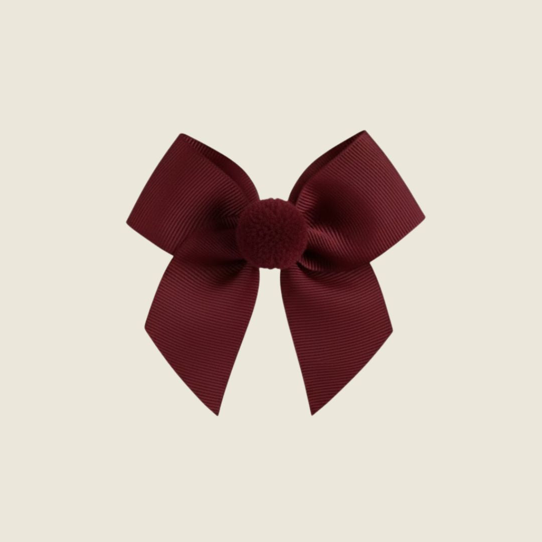 Fermaglio capelli con fiocco ponpon bordeaux - Piccino store
