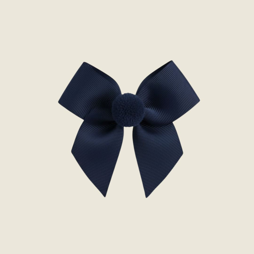Fermaglio capelli con fiocco ponpon blu notte - Piccino store