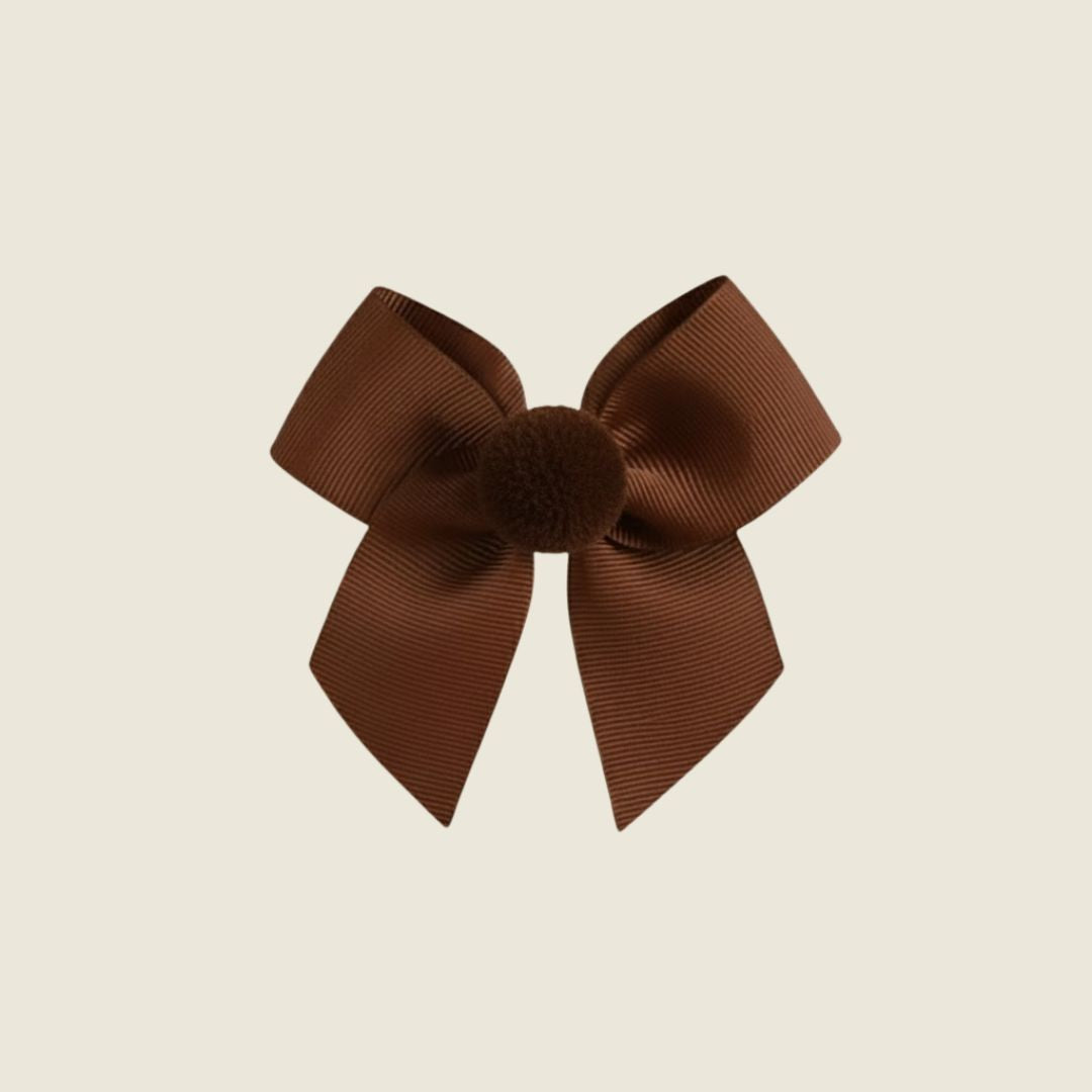 Fermaglio capelli con fiocco ponpon cioccolato - Piccino store