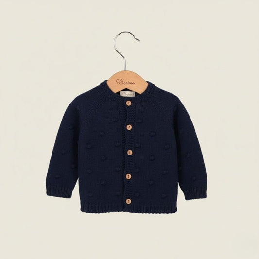 Cardigan blu notte con pon pon - Piccino store