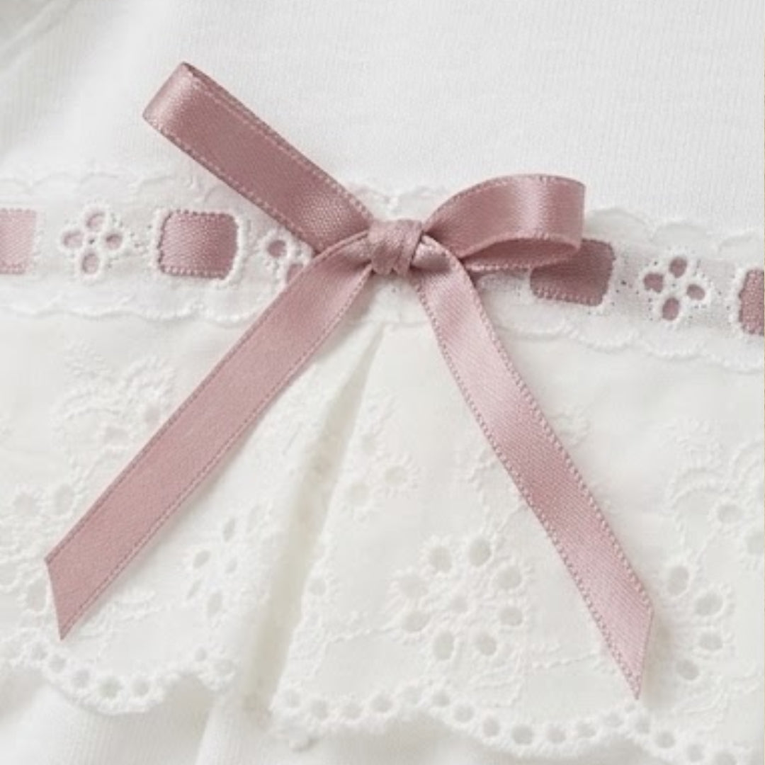 Pagliaccetto sangallo con fiocco rosa