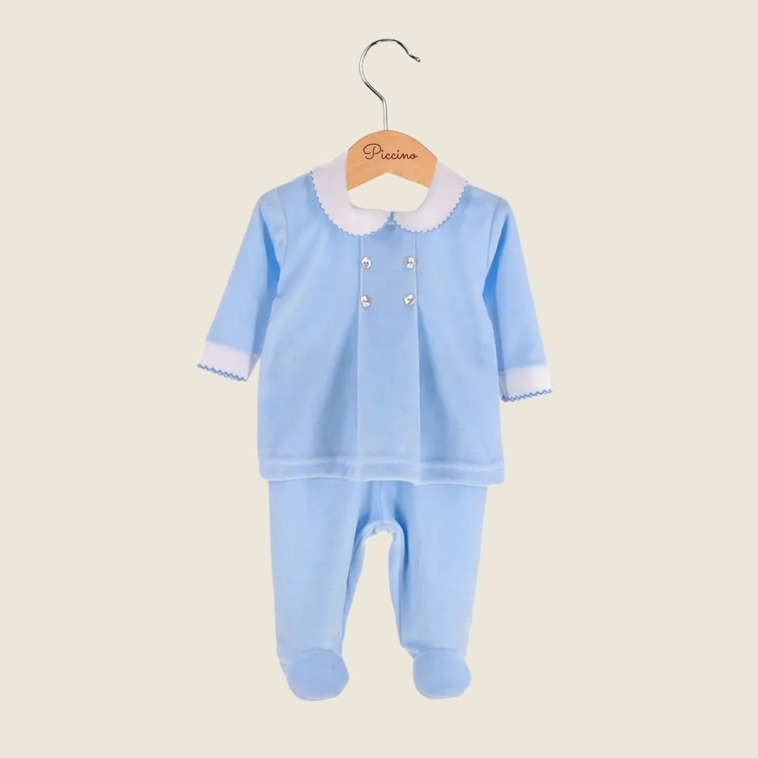 Completo in ciniglia azzurro personalizzato - Piccino store
