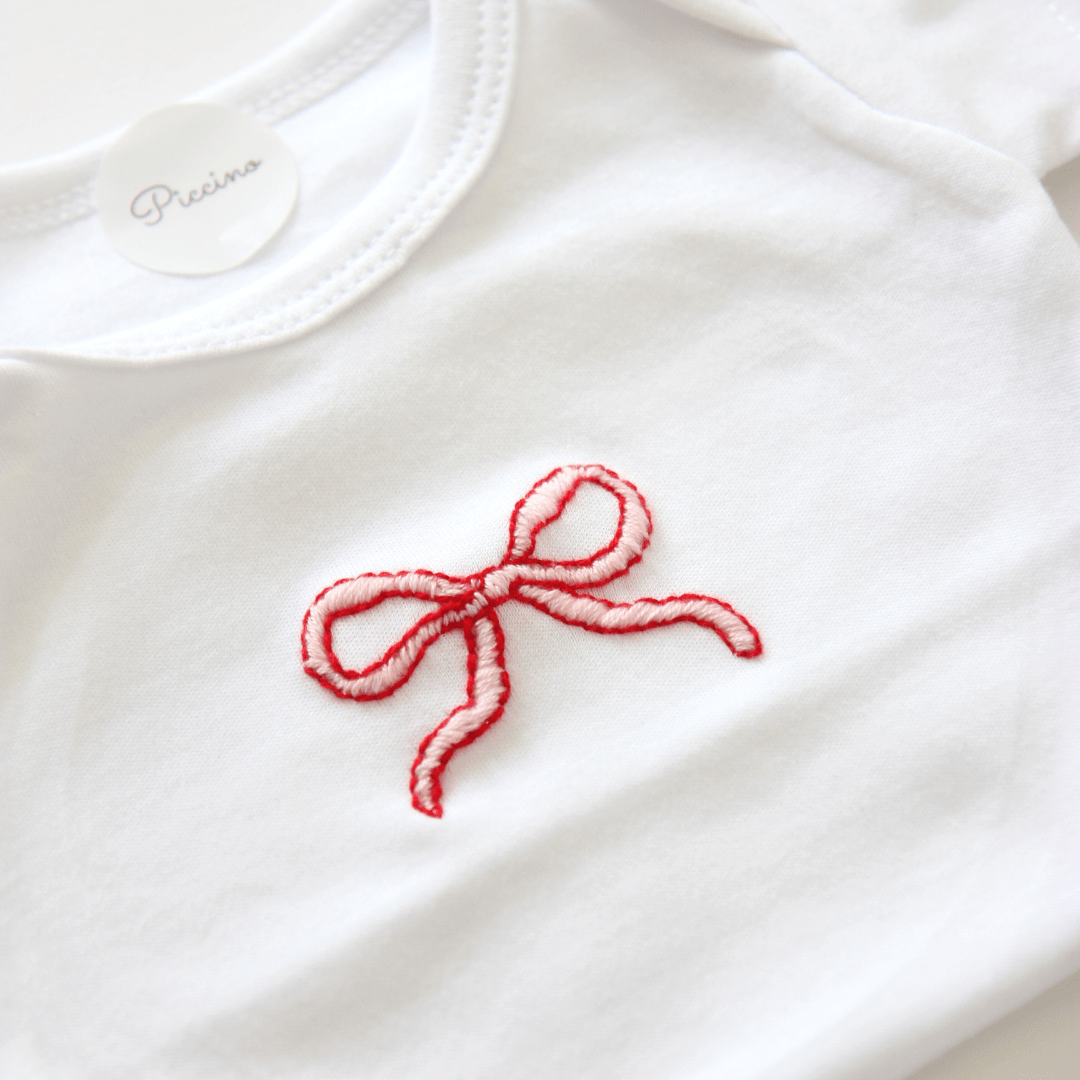 Body fiocco rosa ricamato a mano - Piccino store