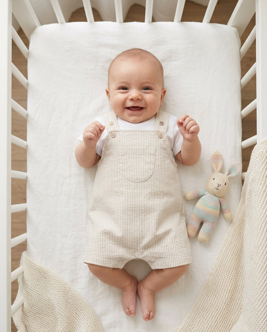 Salopette righe beige